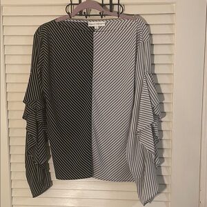 Robert Rodriguez Two-Tone Striped Cascading Sleeved Blouse